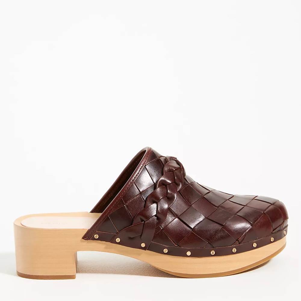 Anthropologie Braided Leather Clog in Dark Brown